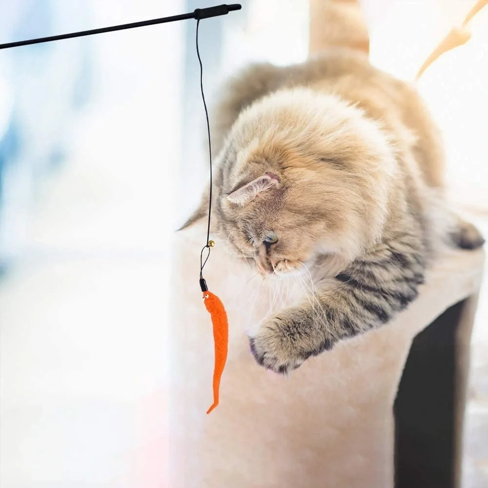 8 Pcs Pet Cat Interactive Toy Feather Wand Rod Kitty Bell Play Funny Teaser Set